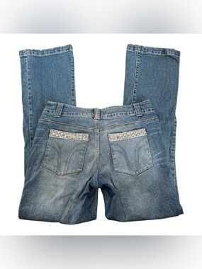 BISOU BISOU Y2K Low Rise Bootcut Stretch Denim Jeans with Rhinestones | Size 8